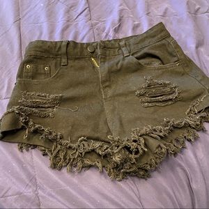 Distressed black booty shorts